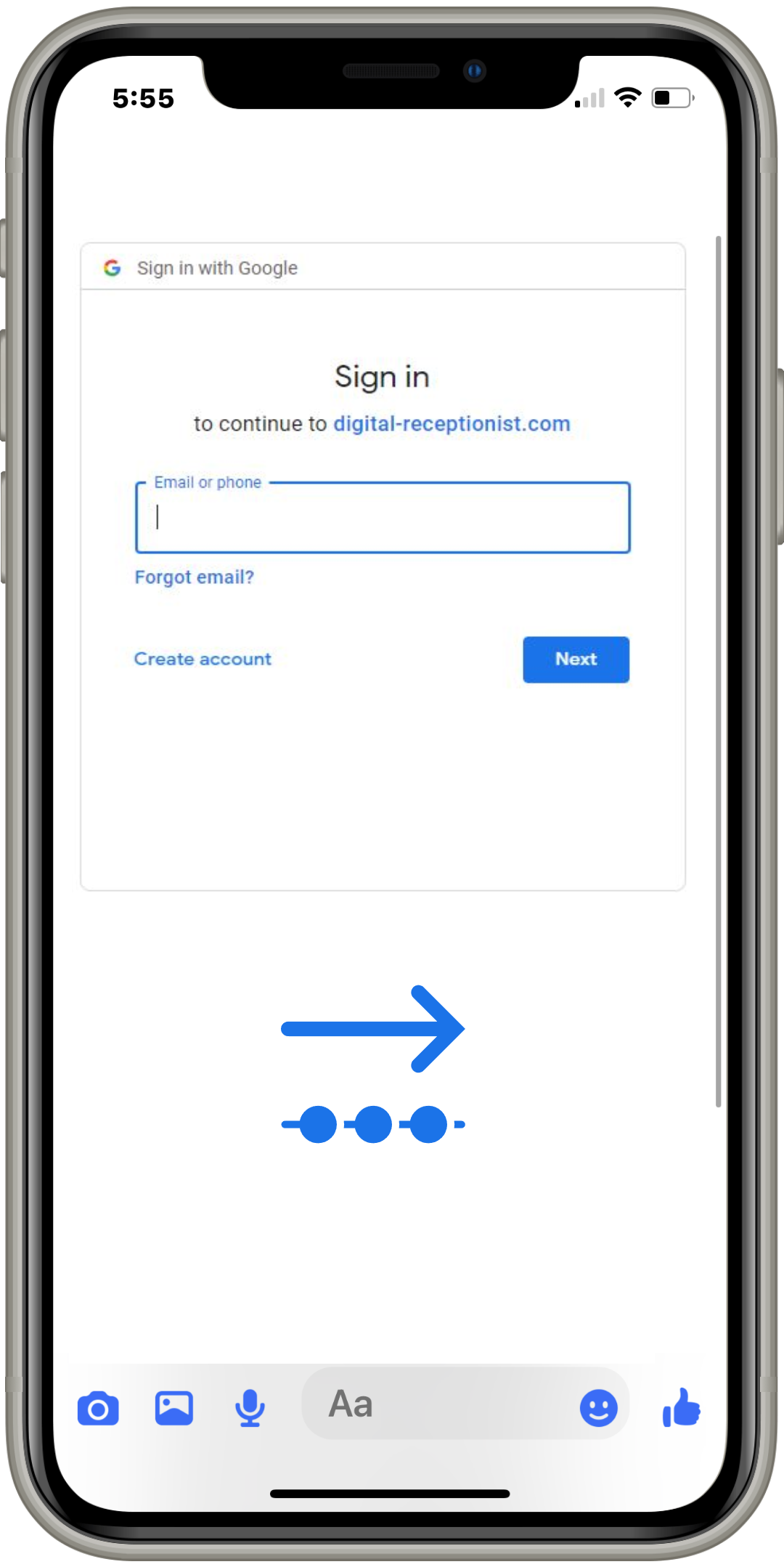 Login screen to connect Agentz AI chat with Google Messages