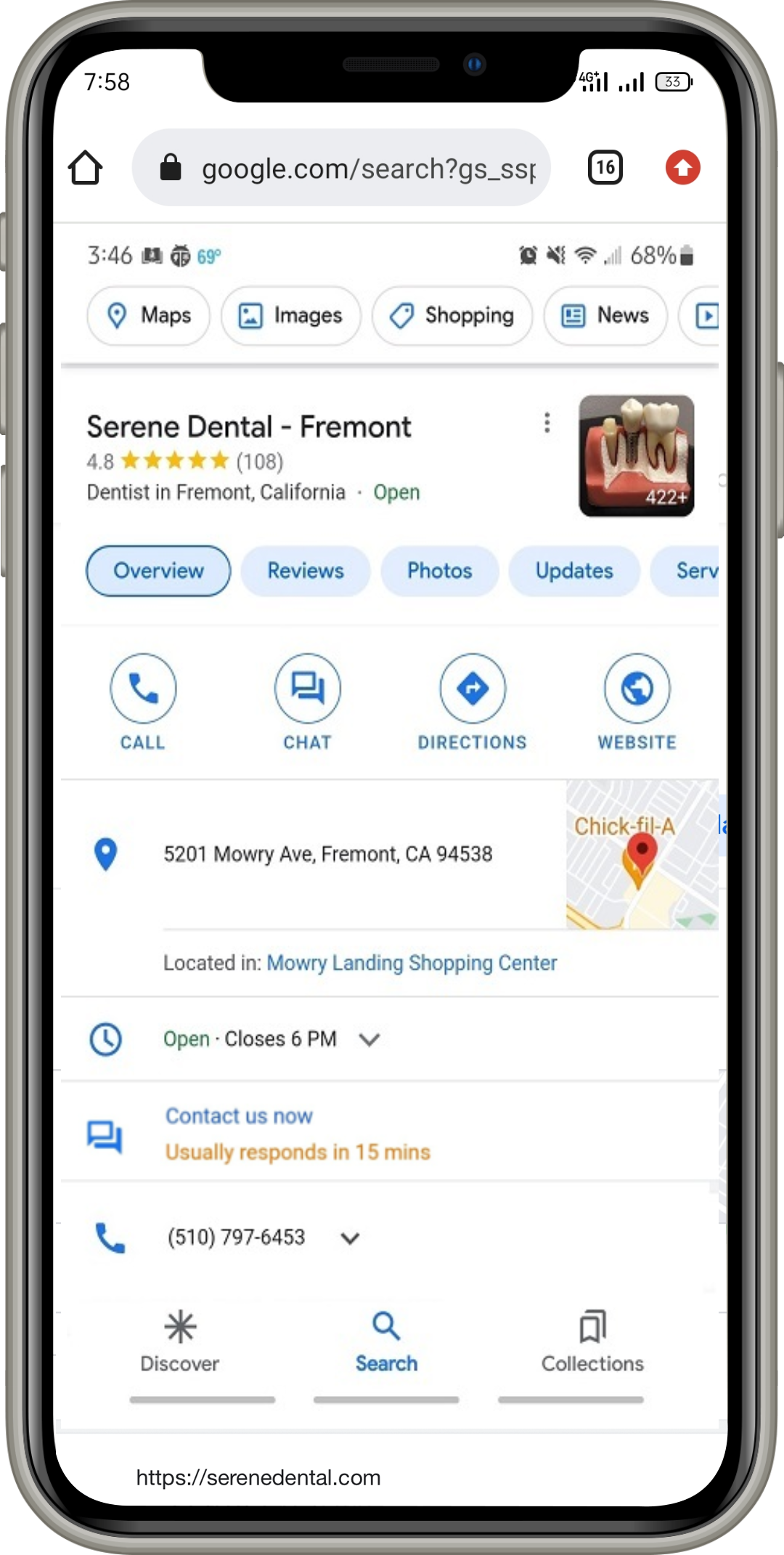 Mobile view of AI for Google Chat for a Fremont CA dentist