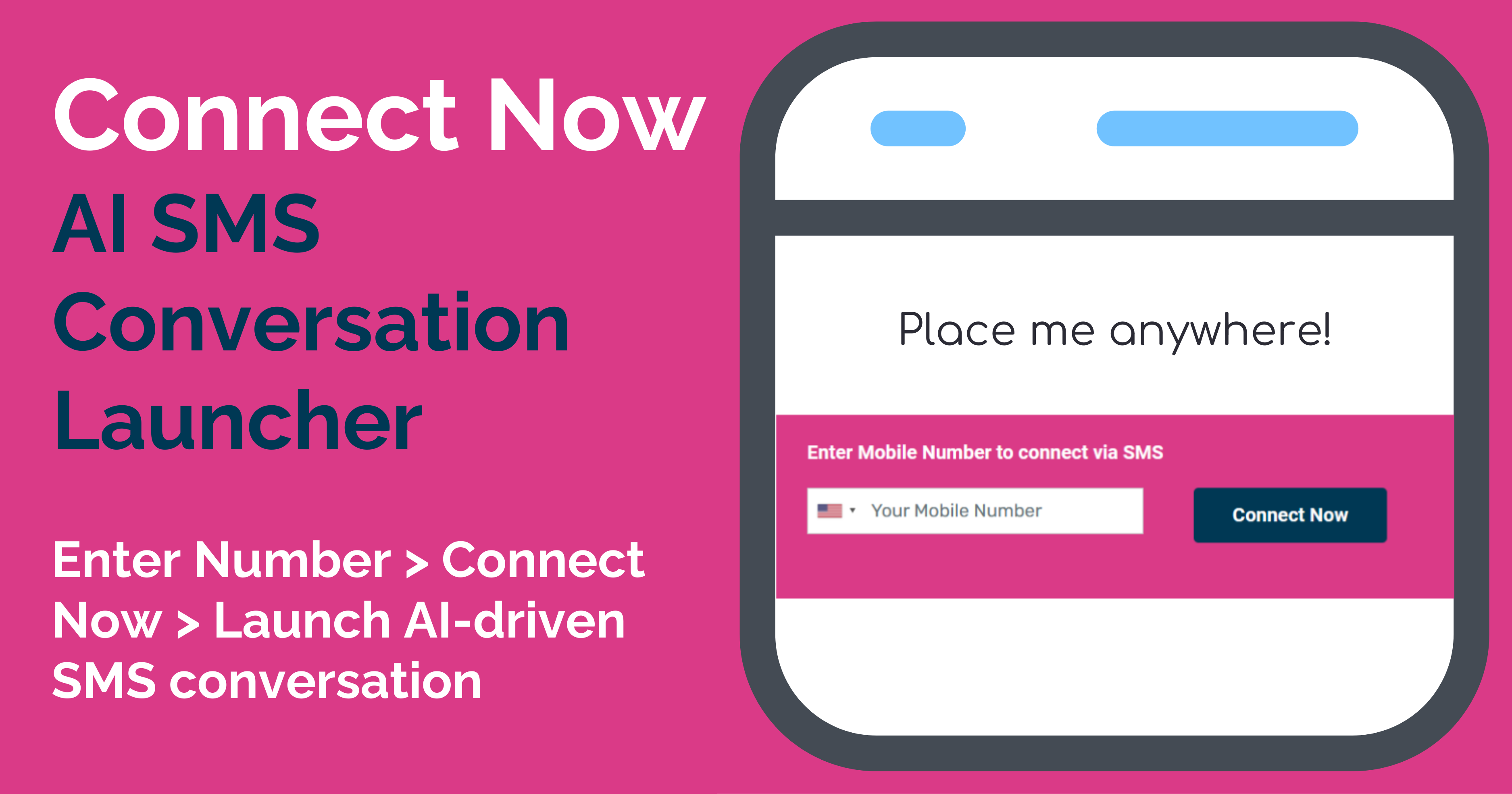 Connect Now SMS AI conversation launcher promo ad for websites